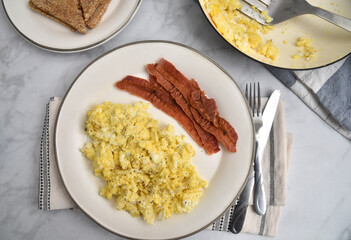 Bacon and eggs with toast