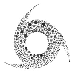 Vector virus cyclone icon mosaic of contagious items. Cyclone mosaic is composed of infection items, parasites, microbes, spores, contagious agents, and based on cyclone icon.