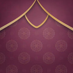 Template Greeting Leaflet burgundy with abstract gold pattern prepared for typography.