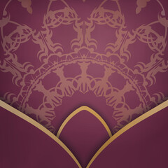 Template Greeting Leaflet burgundy with luxurious gold pattern for your brand.