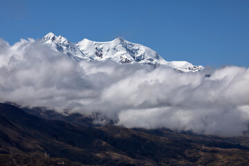 Panoramic view of Mount Illimani is the highest mountain in the Cordillera Real of western Bolivia.