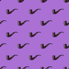 smoking pipe on purple background seamless pattern