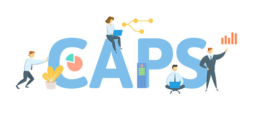 CAPS, Convertible Adjustable Preferred Stock. Concept with keyword, people and icons. Flat vector illustration. Isolated on white.