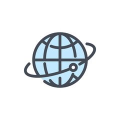 Satellite of the globe color line icon. Planet with sputnik vector outline colorful sign.