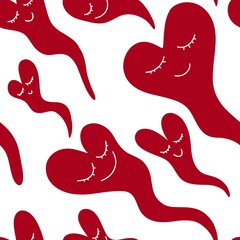 Seamless pattern with red hearts on white background