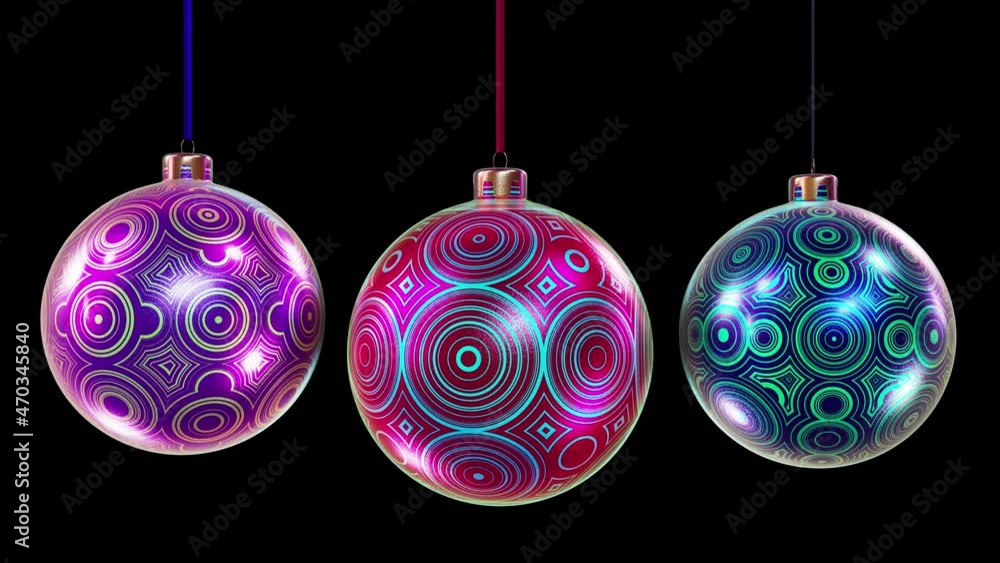 Aufkleber realistic looping 3d animation of three hanging spinning abstract geometry pattern fancy christmas b