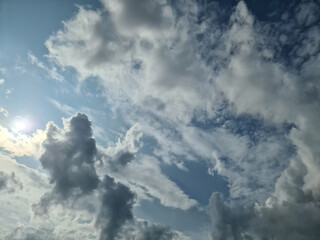 Stunning mixed cloud formation panorama in a summer sky