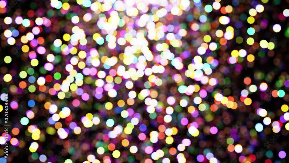 Poster realistic looping 3d animation of the shining colorful light particles circular bokeh rendered in uh
