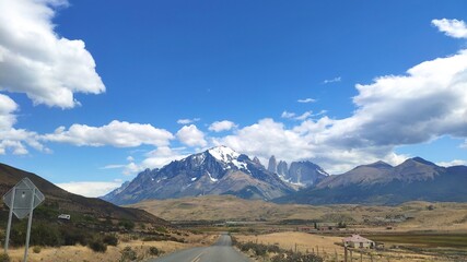 Sceninc view of a road to Torres del Paine National Park, Patagonia,  Chile