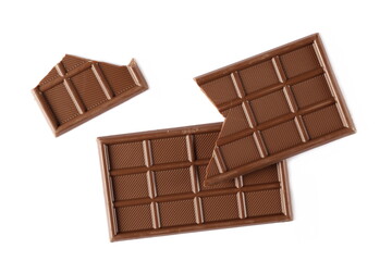 Chocolate bars isolated on white background, top view