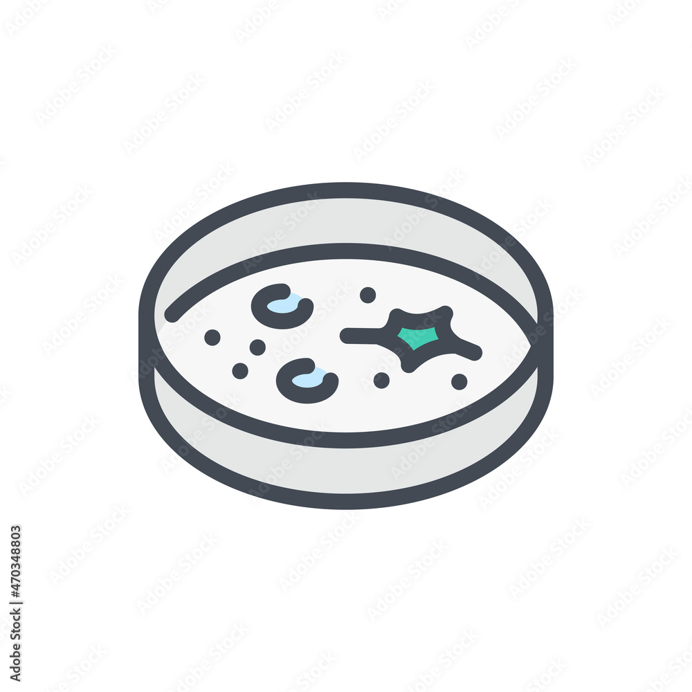 Poster petri dish with bacteria color line icon. laboratory experiment and glassware vector outline colorfu
