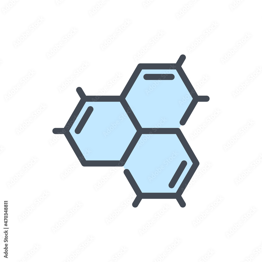 Poster hex shape structure formula color line icon. chemical element and structure vector outline colorful 