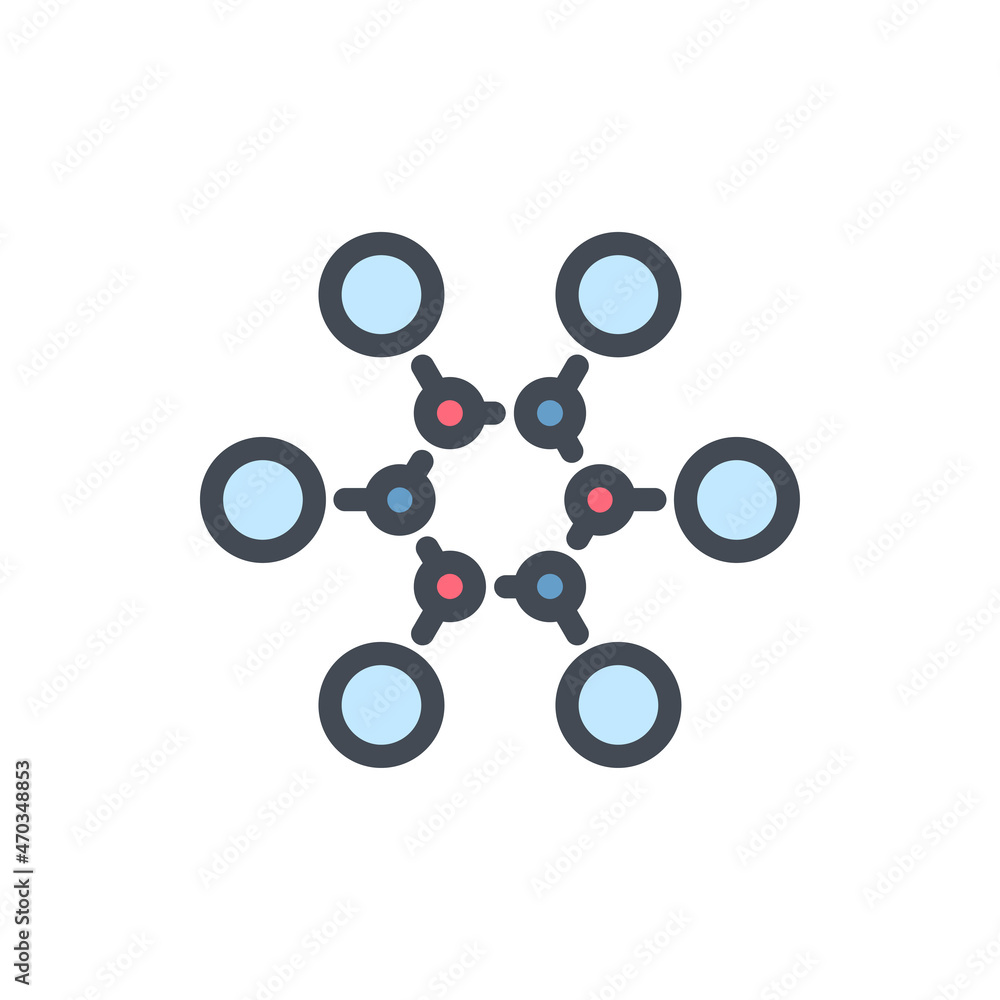 Poster molecule formula color line icon. chemical compound and structure connection vector outline colorful