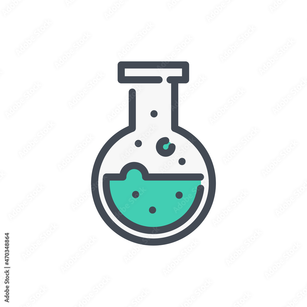 Aufkleber round bottom flask with liquid color line icon. laboratory glassware equipment vector outline colorf