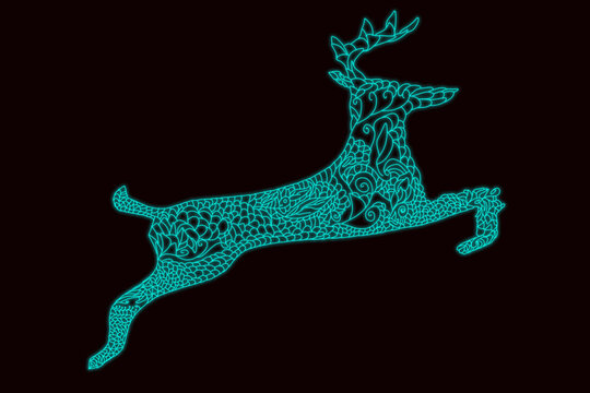 Abstract Vector Blue Deer Mosaic On Black Background
