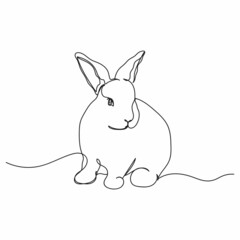 Vector continuous one single line drawing icon of little baby rabbit Easter day concept in silhouette sketch on white background. Linear stylized.