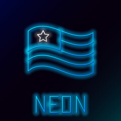 Glowing neon line American flag icon isolated on black background. Flag of USA. United States of America. Colorful outline concept. Vector