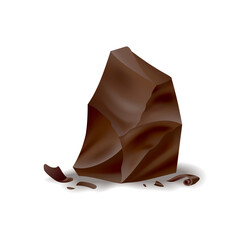 Realistic chocolate piece of dark or milk chocolate. Chunk of cocoa dessert or square chocolate candy. Food sweet snack isolated on white background