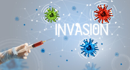 Syringe, medical injection in hand, coronavirus vaccine concept