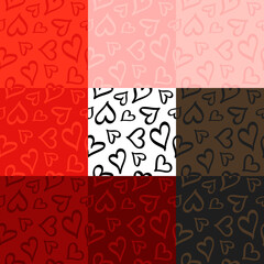 Set of Valentines day vector patterns. Seamless heart pattern. Hand drawn abstract vector background. 