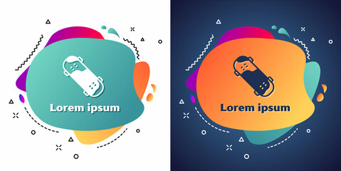 White Skateboard trick icon isolated on white and blue background. Extreme sport. Sport equipment. Abstract banner with liquid shapes. Vector