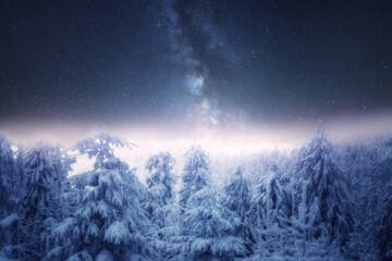 Winterlandschaft mit Nachthimmel und Milchstraße