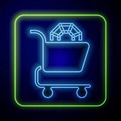 Glowing neon Jewelry online shopping icon isolated on blue background. Vector