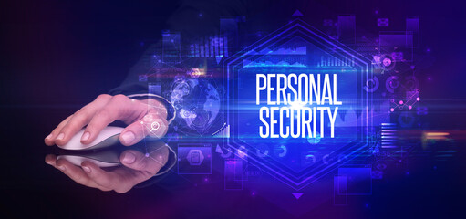 hand holding wireless peripheral, cyber security concept