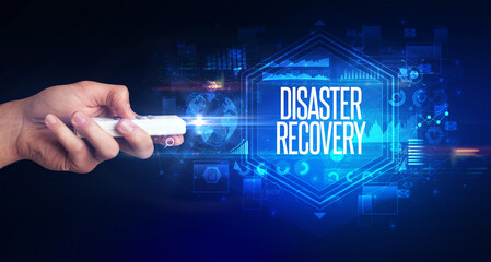 hand holding wireless peripheral, cyber security concept