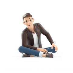 Fototapeta na wymiar 3d cartoon man sitting on floor