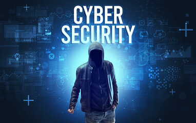 Faceless man with online security concept