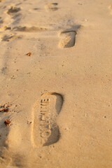 Footprint in the sandy beach 