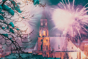 fireworks over Cluj-Napoca new year celebrations