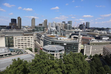 A London Summer view with blue sky clouds and buildings