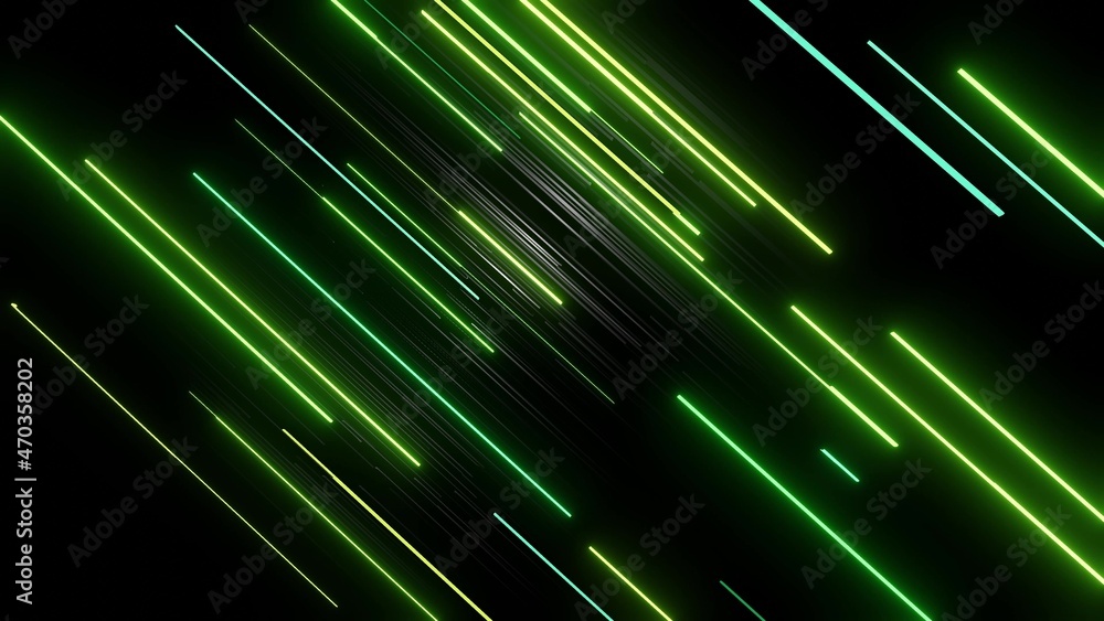 Poster 3d render. abstract simple geometric background with green rectangles like elongated light bulbs fla