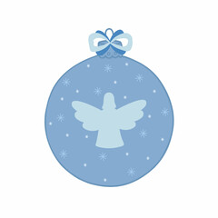 Christmas tree decor with ribbon bow and angel hand drawn in simple cartoon style vector illustration for winter holidays seasonal greeting cards, invitations, banners, decor, stickers