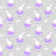 cute rabbit ballerina seamless pattern