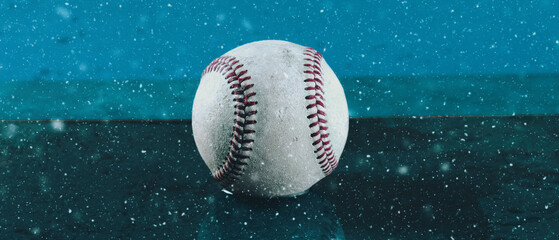 Cold winter season baseball banner with snow and blue background for sport.