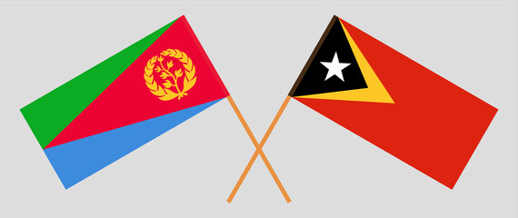 Crossed flags of Eritrea and East Timor. Official colors. Correct proportion