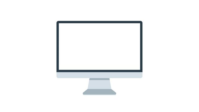Computer monitor screen animation flat icon for apps and websites. Blank computer monitor 4k video alpha channel animation icon.