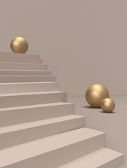 stairs to the top with gold ball decoration. 3d render