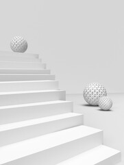 white stairs to the top with gold ball decoration. 3d render