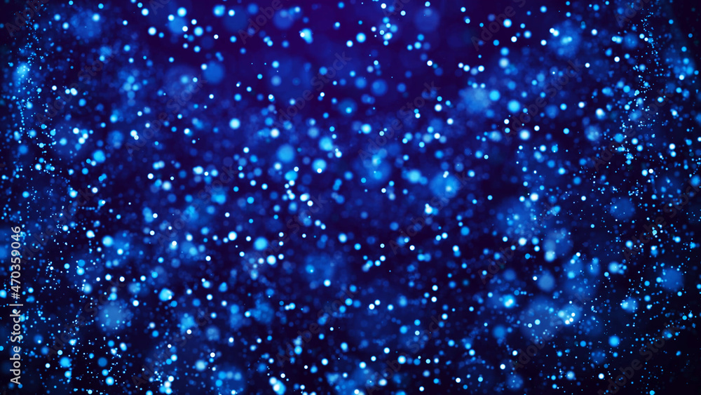 Poster magical sparkles of light form abstract structures. blue glow particles with amazing bokeh for fanta