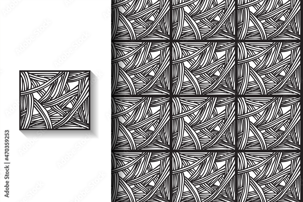 Poster elegant curve abstract geometric line pattern with square border for various design purposes. black 