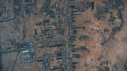 aerial photography of a Russian village in autumn