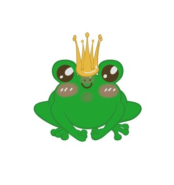 cute little green frog with big eyes and golden crown