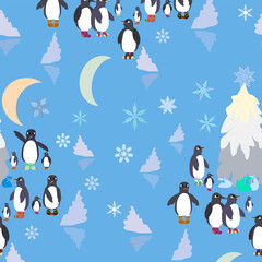 the penguins pattern around the christmas tree