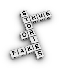 True or Fake Stories. High quality 3D crossword puzzle on white.