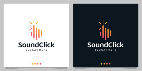 Sound audio wave logo concept elements with arrow click cursor button logo. Premium vector - obrazy, fototapety, plakaty