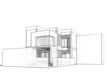 House architecture digital drawing 3d illustration